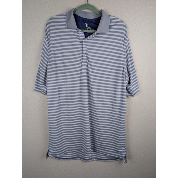F&G Tech Polo Shirt Mens Extra Large Blue White Striped - Picture 1 of 7